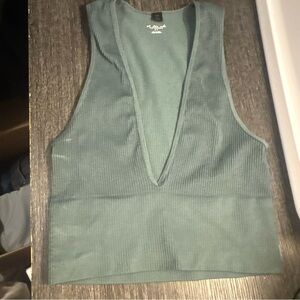 Urban Outfitters Deep V-Neck Ribbed Tank - Teal